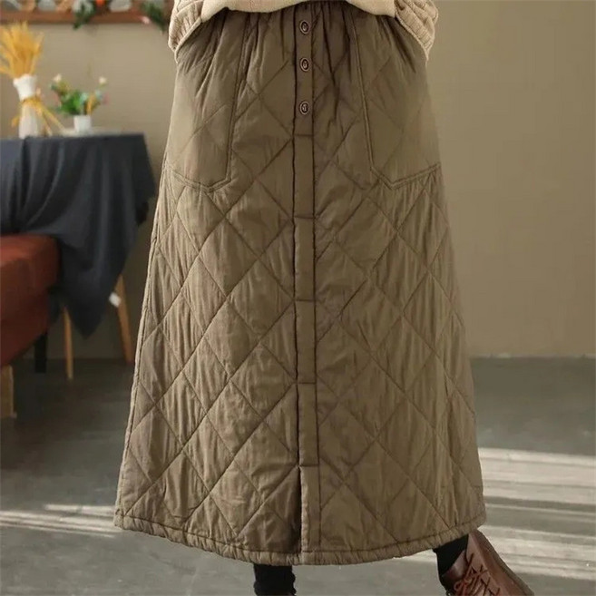 꽃소담 중년여성 누빔 방한 패딩 치마 루즈핏 밴딩 겨울 퀼팅 롱 스커트 MXP16