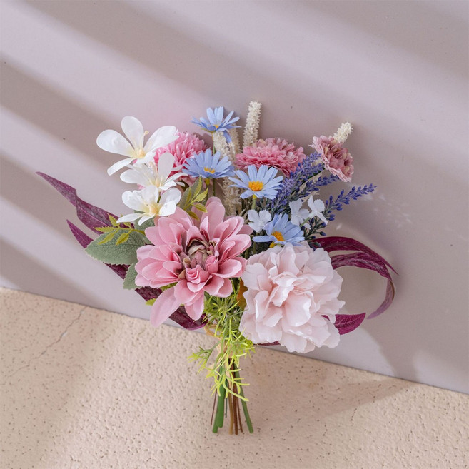 設計師款 手作花束 仿真花 畢業送禮 居家擺飾 母親節禮物 牡丹花 婚紗拍攝道具 綜合花束 寬31cm, 1個, 月下聽簫聲手扎花束 / 一束