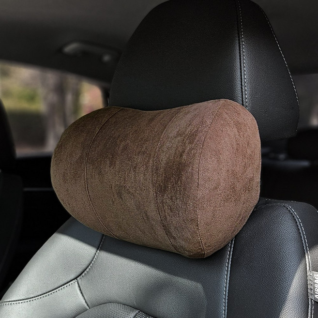 차량용 목쿠션 메모리폼 커브드 목베개 헤드레스트, 1개, 브라운