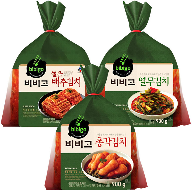 비비고 썰은배추김치900g+열무김치900g+총각김치900g, 1개, 900g