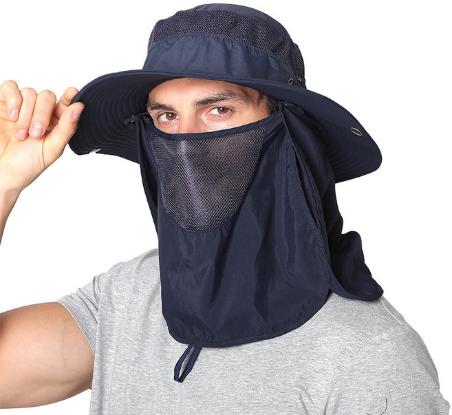 여름 낚시 모자 햇빛 가리개 낚시 썬캡 벙거지 모자 양봉 농사 캠핑 야외 2개입 1세트, 네이비