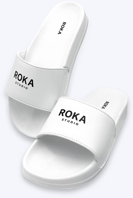 자체브랜드 국산 로카 로고 슬라이드 흰색 - 남여공용 실내 학교 슬리퍼 군대 군인 군용 슬리퍼