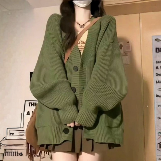 【Helena】慵懶復古風針織外套 V領中長版毛衣外套 韓版寬鬆休閒開衫女裝【A2204】