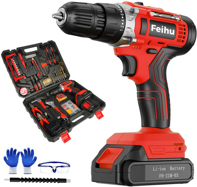21V 무선 전동드릴 충전식 가정용 드릴 드릴비트 풀세트 DIY 전동공구, 1개