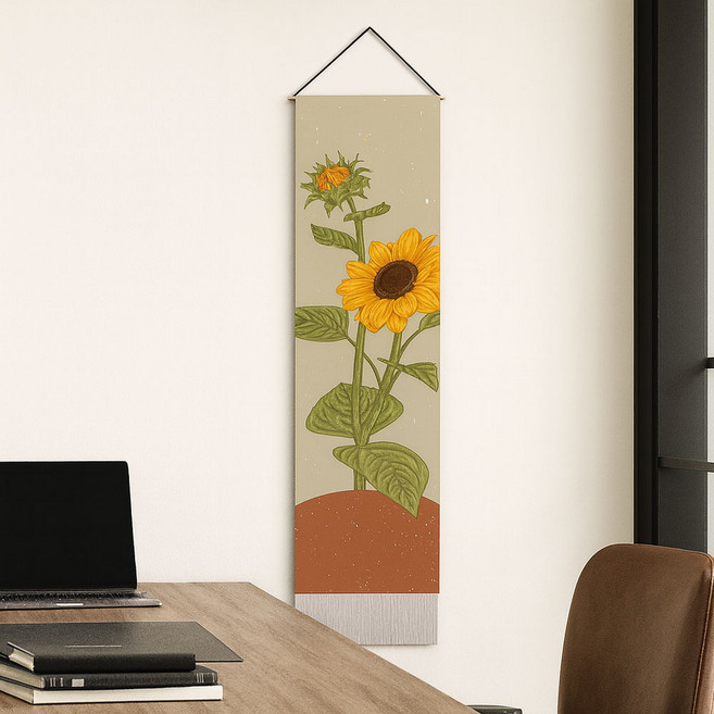 제너럴케이 돈들어오는 그림 해바라기 족자 패브릭 인테리어액자, 베이지