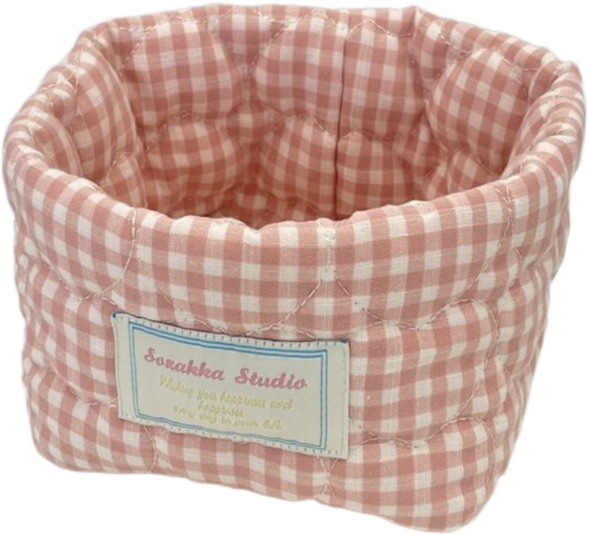 5종 체크 패브릭 수납 바구니, 01. 핑크(T10031), 1세트