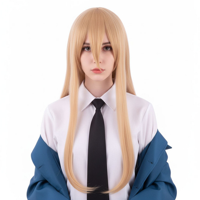 [파티팡] 체인소맨풍 파워 스타일 코스프레 가발 애니풍 캐릭터 파티용 헤어, 1개