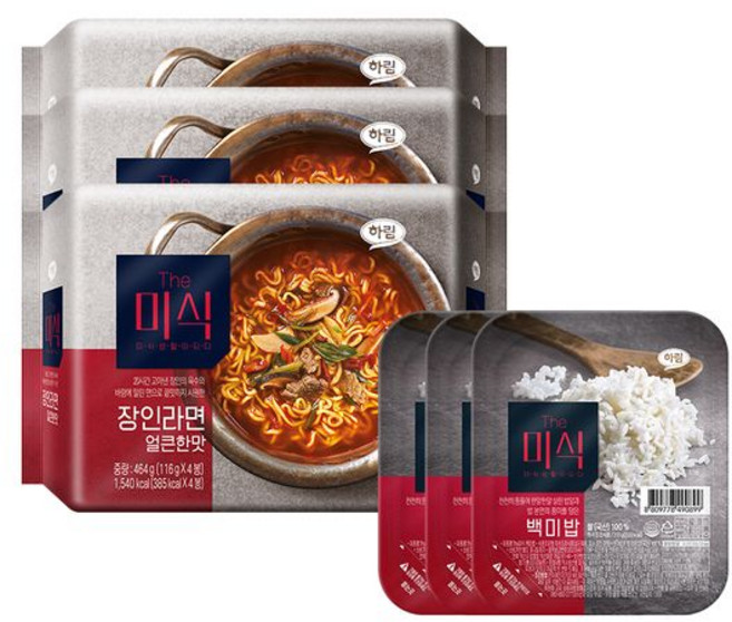 The미식 장인라면 얼큰한맛 3봉+The미식 백미밥 3개, 1세트