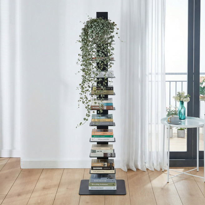 나인홈 밀라노 북선반 인테리어 스탠딩 철재 수납 책장 화분 정리대, 10단, 블랙