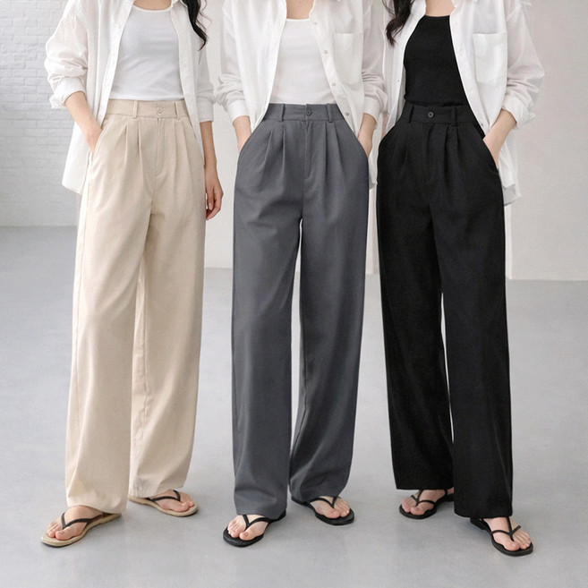 이지 반밴딩 와이드 팬츠 3color 스몰~빅사이즈 여성캐주얼 슬랙스