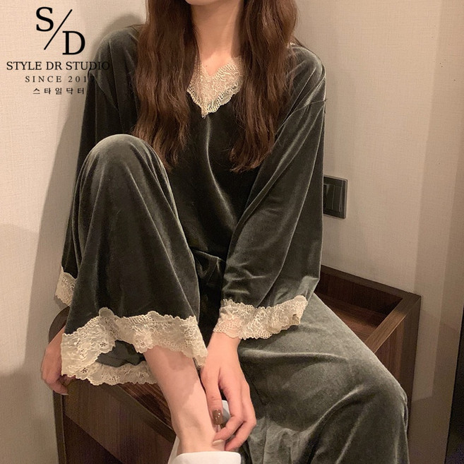 스타일닥터 루즈핏 여성잠옷 가을 겨울 춘계 긴팔 빅사이즈 잠옷 상하잠옷세트캐주얼 레이스 수면 짱편한 파자마세트