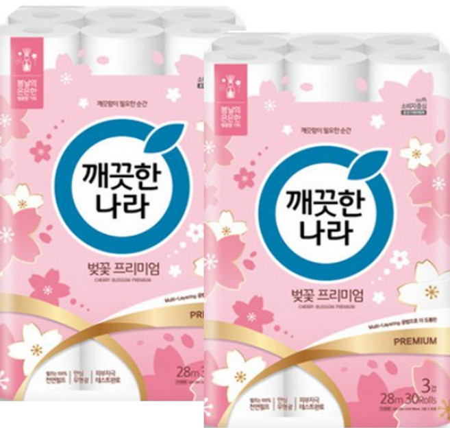 깨끗한나라 허브가든 벚꽃프리미엄 28m 30롤 2팩, 2개