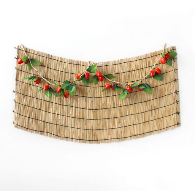 명절 전통 포토존 배경 미니 딸기 set ( 추석 행사 꾸미기 가을 한가위만들기 반려동물 생일 포토존 갈대발 인테리어 소품 ), 갈대발45cm 1개 미니 딸기 2줄