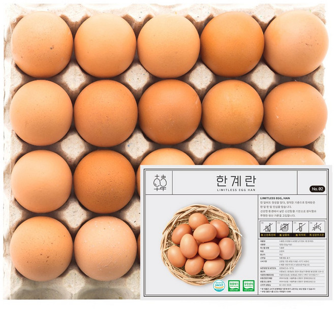 한계란 무항생제 동물복지 유정란 계란, 1개, 20구