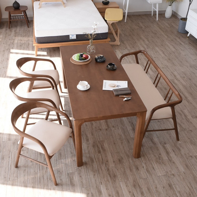 이즈네이처 벨라 6인용식탁세트 원목식탁, A타입(벨라), 6인식탁+의자3+벤치1, 월넛, 일반 3 + 벤치 1