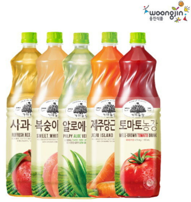 웅진(현대hmall)식품 가야농장 주스 1. 4펫 5종(사과/복숭아/알로에/제주당근/토마토) - 알로에농장, 1.5L