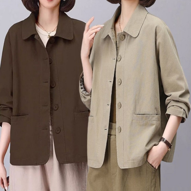 중년여성 캐주얼 정장코트 시크 카고 아우터 엄마옷 빅사이즈 단추 카디건 봄자켓