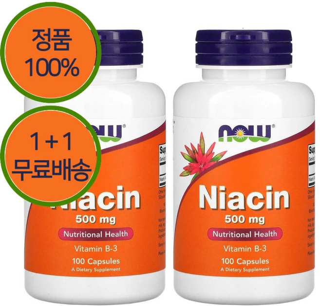 1+1 나우푸드 나이아신 비타민B3 500mg 100캡슐, 1개, 100정 - 쿠팡