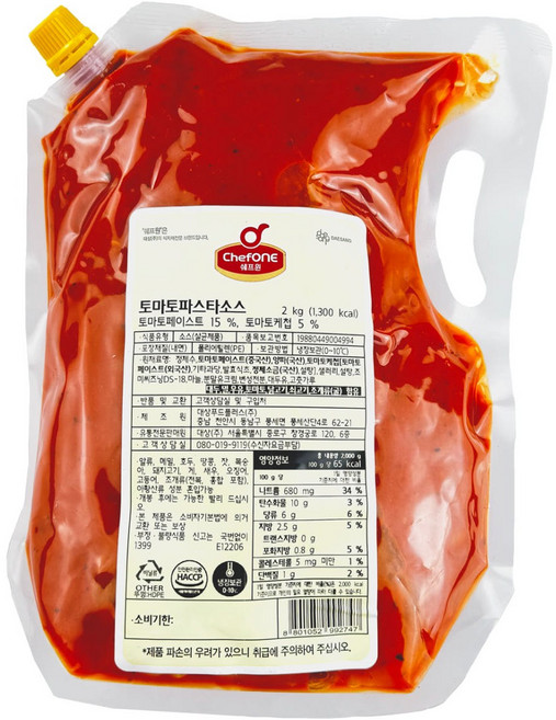 쉐프원 토마토 파스타소스 2kg, 1개, 1개