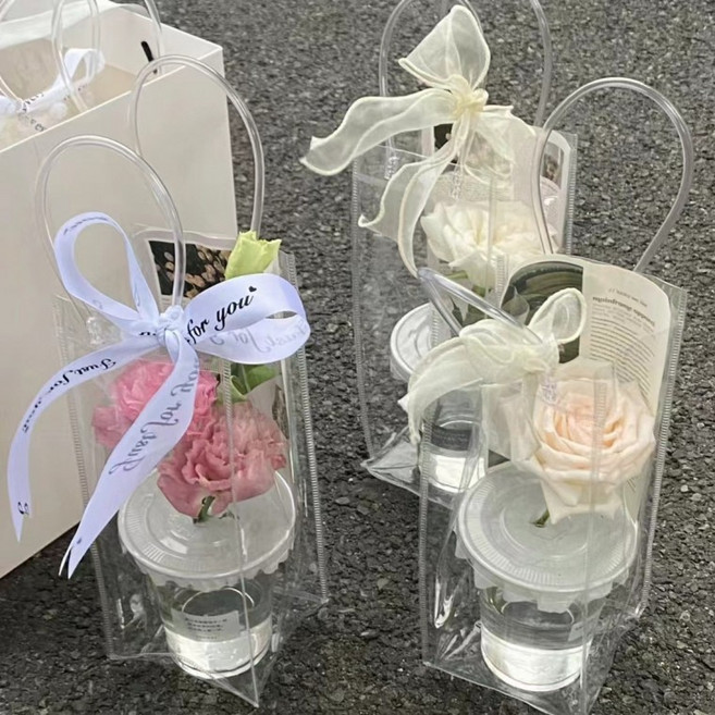 투명 비닐 쇼핑백 젤리백 손잡이 포장용 가방 꽃다발 선물 포장재 답례품 구디백, 1개, PVC 젤리백 미니1호