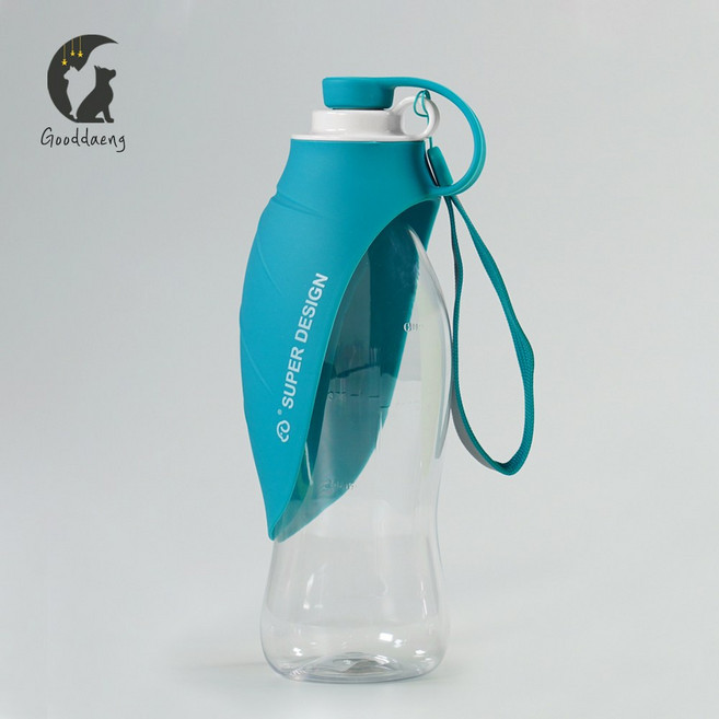 굿댕 나뭇잎 에코 강아지 휴대용 물병 물통 산책물병 반려견 애견 산책물통 580ml, 청록, 1개