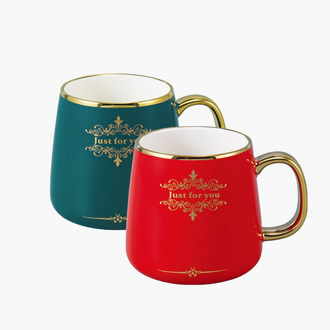 키친이레 로얄 머그 머그컵세트 이쁜 머그컵 답례품 개업식선물 크리스마스 선물 커피잔 도자기컵 집들이선물 단체선물, 1세트, 그린+레드