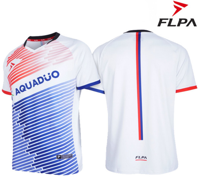 플라이파워 플파 티셔츠 배드민턴 반팔 상의 아쿠아 화이트 TA-22214WH 남성 여성 배드민턴복