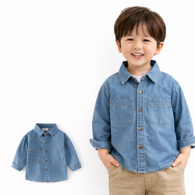 유아 남아 아동 긴팔 셔츠 넥타이 일체형 스트라이프 프렙룩 키즈 남방