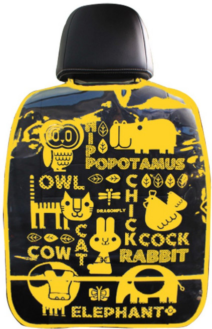 차량용 자동차 뒷좌석 귀여운 시트 킥매트 커버 보호대 보호매트, 옐로우 동물원, 1개