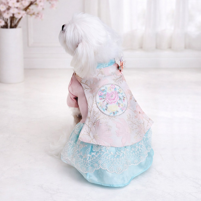자수 궁궐 강아지한복 고양이, 원피스, 1개