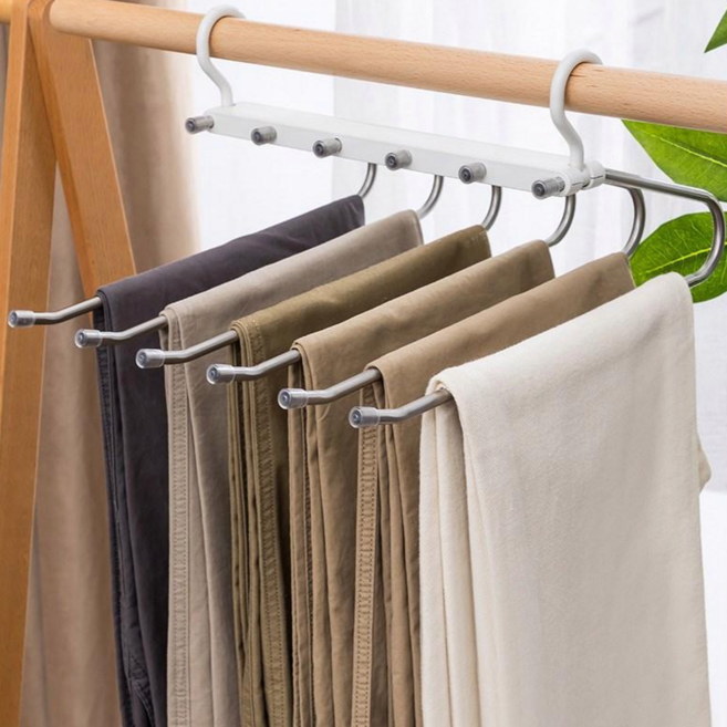 JENMV 6단 접이식 바지걸이 논슬립 멀티 바지걸이 접이식 바지걸이 투웨이 바지걸이 틈새 옷걸이 바지 행거 바지정리행거 바지걸이행거 접는바지행거, 1개