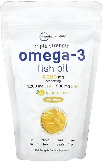 Micro Ingredients 오메가3 피쉬 오일 3배 강도 레몬맛 4 200mg 소프트젤 120정(소프트젤 1정당 1 400mg), 120정, 1개 - 쿠팡
