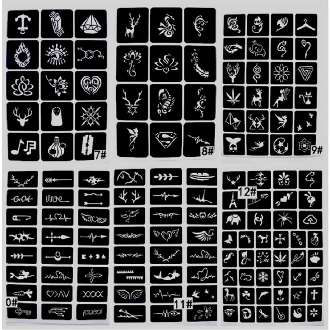 비엠 타투 스텐실 헤나스텐실 레터링 아트 재사용가능 446가지 타투스텐실 타투책, 1세트