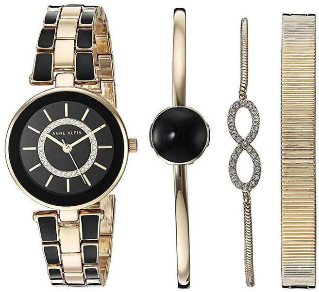 Anne Klein 여성용 프리미엄 크리스탈 손목시계 팔찌 세트 버건디/로즈 골드 171755