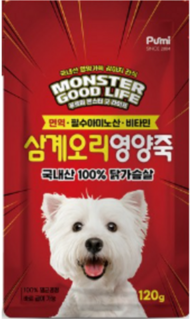 푸르미 강아지 몬스터 굿 라이프 영양죽, 삼계오리, 120g, 48개