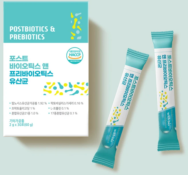 (1+1) 포스트 바이오틱스 & 프리 바이오틱스 유산균, 2g, 60개 - 쿠팡