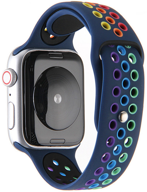 Apple Watch 38mm 42mm 40mm 44mm 소프트 실리콘 밴드 통기성 스포츠 실리콘 스트랩과 호환되는 시계 밴드, 네이비 / 컬러