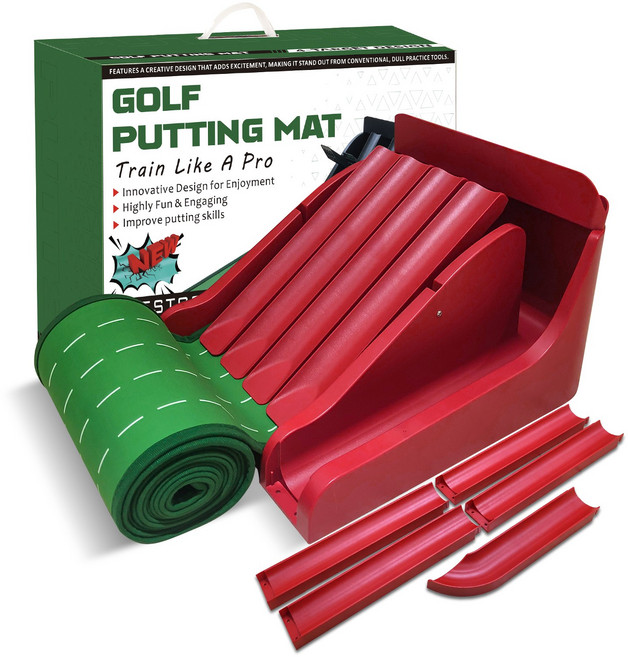골프퍼팅 연습 매트 4가지 독특한 뒤집기 트랙 골프 퍼터 매트 무소음 자동리턴 실내 퍼팅연습기, 1세트, 붉은색
