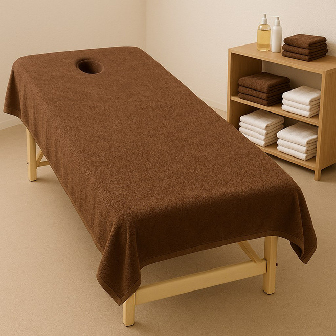 타올킹 경락용 특대형타올(120x190cm 1000g) 얼굴구멍 있는 마사지 베드용 상반신 시트타월 마사지베드 경락침대 경락베드 경락매트리스 미용베드 경락시트 경락수건 구멍타올, 1개, 브라운