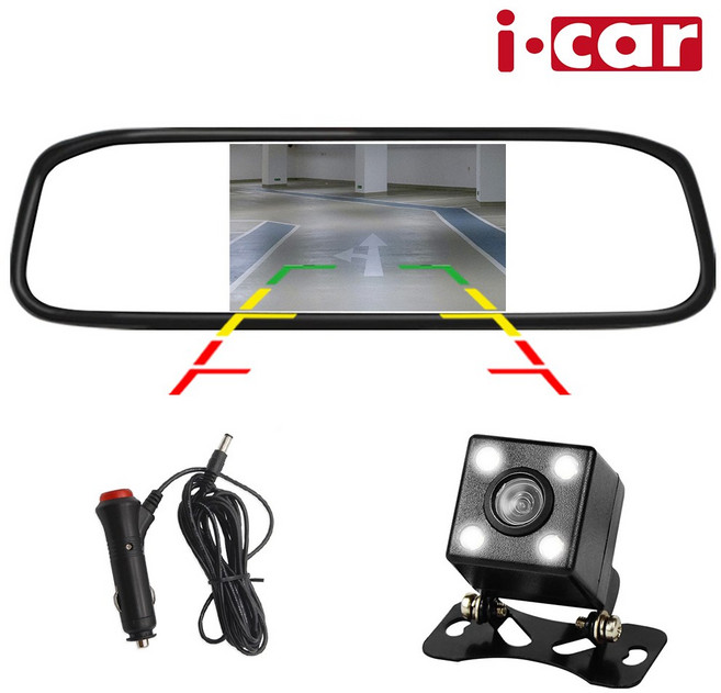 아이카 후방카메라 5인치 룸미러 모니터 풀세트, 5인치 룸미러 시거잭 상시 풀세트 LED카메라 6M