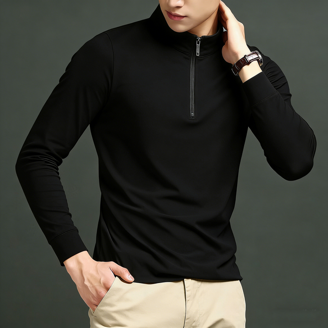 ANYOU 남성 긴팔 터틀넥 티셔츠 폴로 티셔츠 봄가을 골프 스판 티셔츠 상의 루즈핏 속건성 의류 운동복