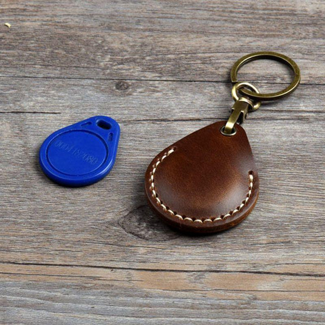 頭層牛皮 智能門禁卡套 真皮鑰匙扣, 真皮 水滴型 啡色, 1個