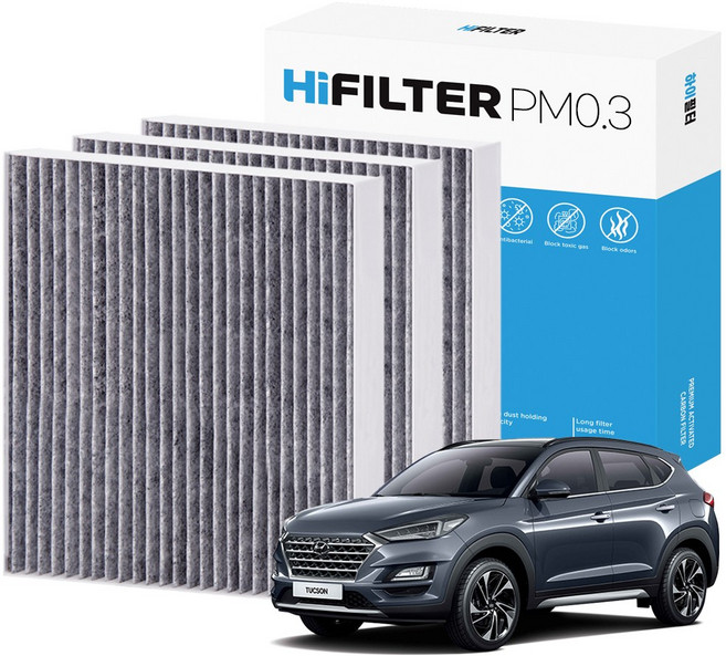 2+1 하이필터 PM0.3 활성탄 자동차 에어컨필터, 3개, 투싼 (3세대/TL/FL) H10J110
