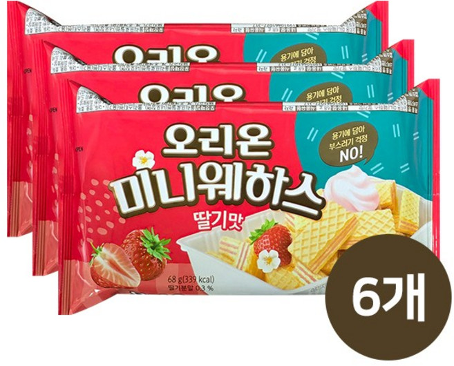 오리온 미니웨하스 딸기맛 3번들, 204g, 6개
