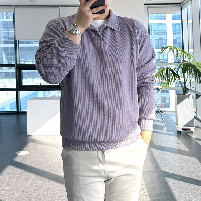 룩플레인 국내생산 세련된 맨투맨 니트 카라 티셔츠 10color