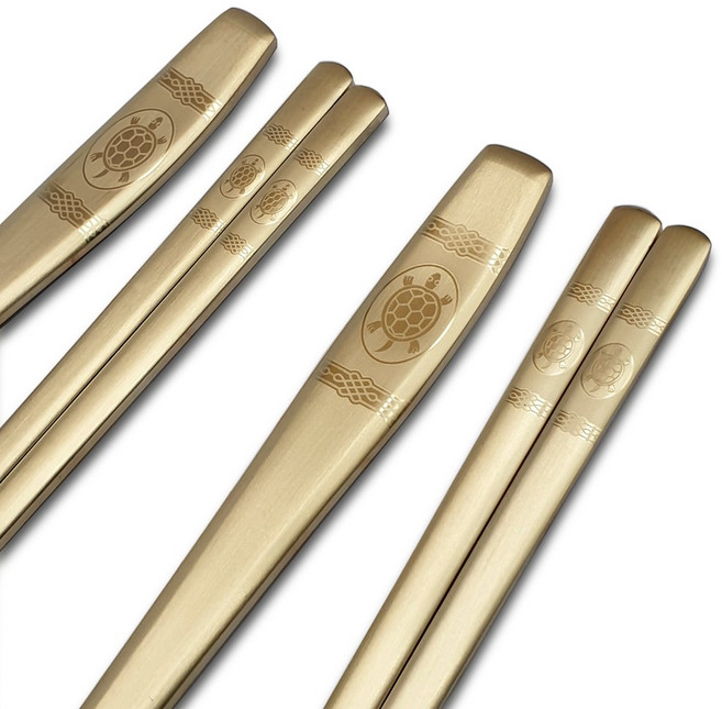 고려 장수거북 티타늄골드 수 복 부부금수저2벌(2인용) 스테인리스18-10 made in korea 가정용OPP, 티타늄 (골드), 2세트, 수저 저분