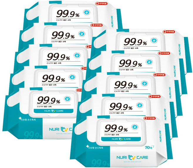 누리케어 손&피부 소독용 물티슈 캡형, 10개
