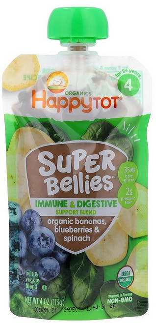 Happy Family Organics Tot® Superbellies™ 2세 이상용 유기농 바나나 블루베리 및 시금치 113g(4oz) Organics (해피 패, 113 g, 1