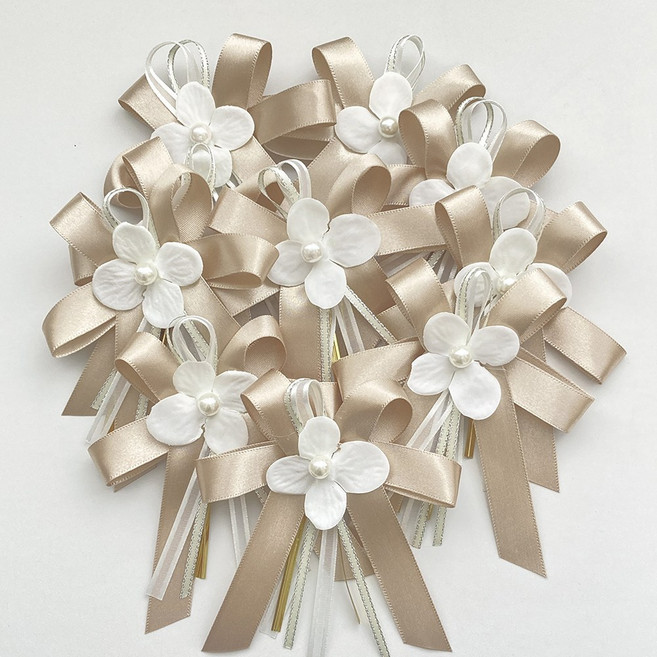 리본꽃 포장꽃 완성리본 포장리본, 10개, 베이지