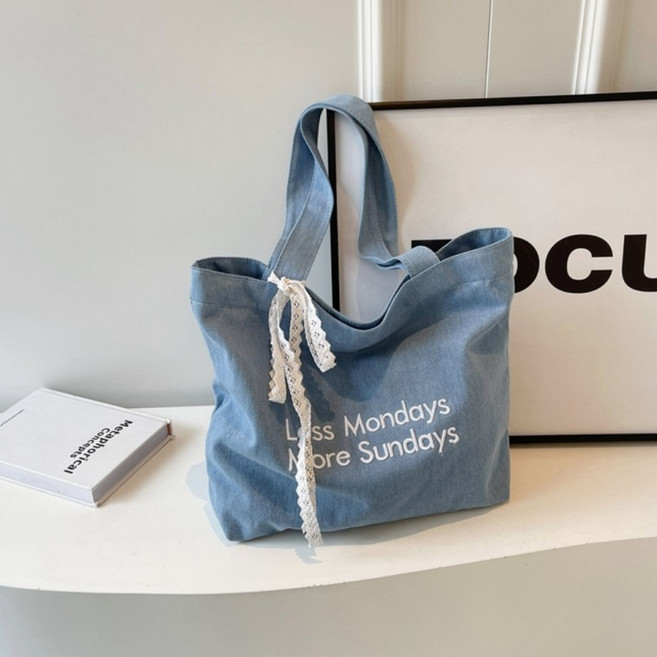 [지앤지] 연청 에코백 캐주얼 청가방 패션 손가방 데님 숄더백